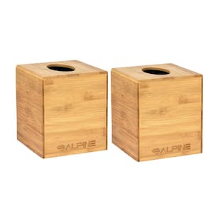 Square Cube Wood Tissue Box Cover Holder in Bamboo (2-Pack)