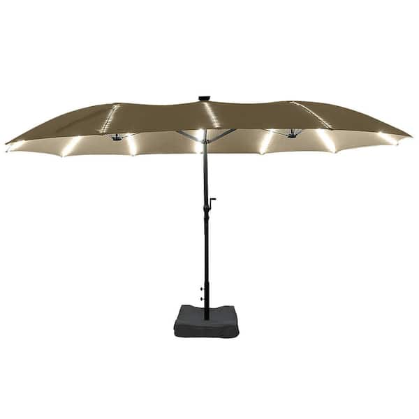 Kadehome 15 ft. Rectangle Patio Umbrellas in Beige with Solar Light 3 Level Brightness Glass Fiber Umbrella Rib, Base Included
