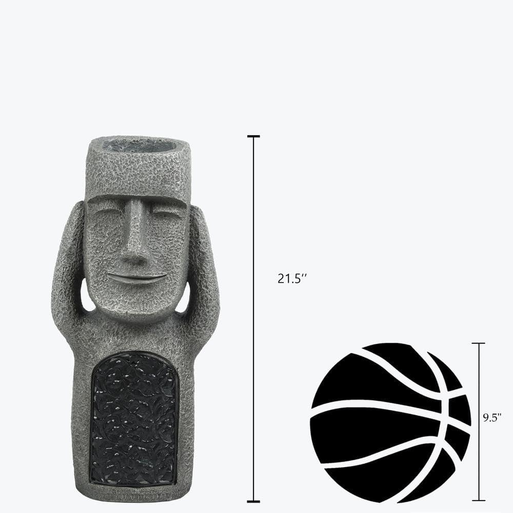Gray Easter Island Solar Garden Statues with Planters, Set of 3