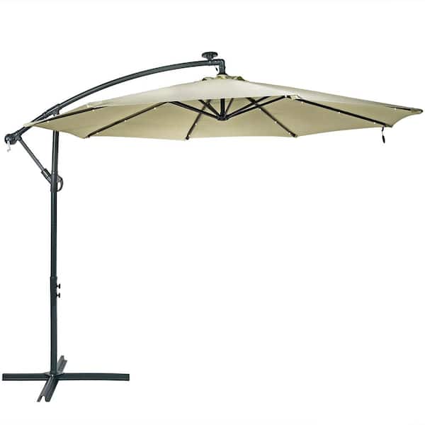 Sunnydaze Decor 10 ft. Steel Cantilever Solar Patio Umbrella in Beige
