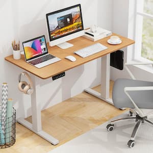 48 in. Rectangular Natural Wood Electric Standing Desk w/3 Memory Height Settings 2 Hanging Hooks