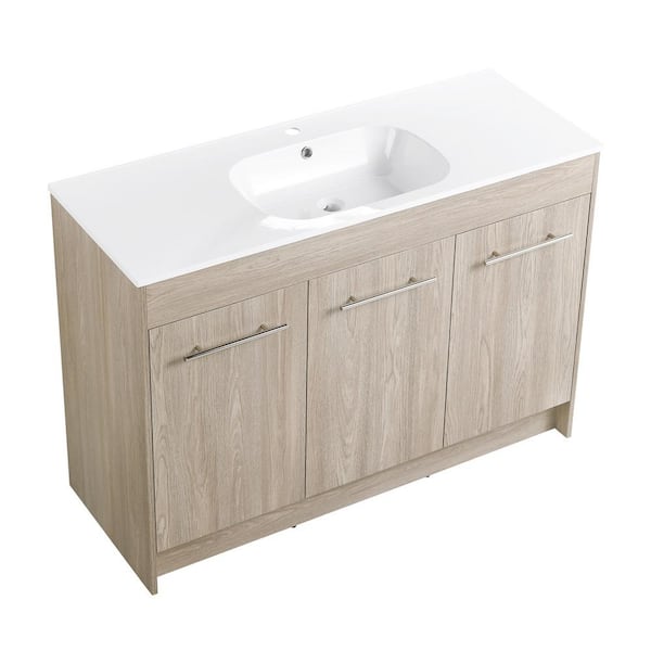 Aoibox 18.10 in. D × 47.40  in. W × 33.80 in. H White Oak Freestanding Bath Vanity with Ceramic Sink, White Top