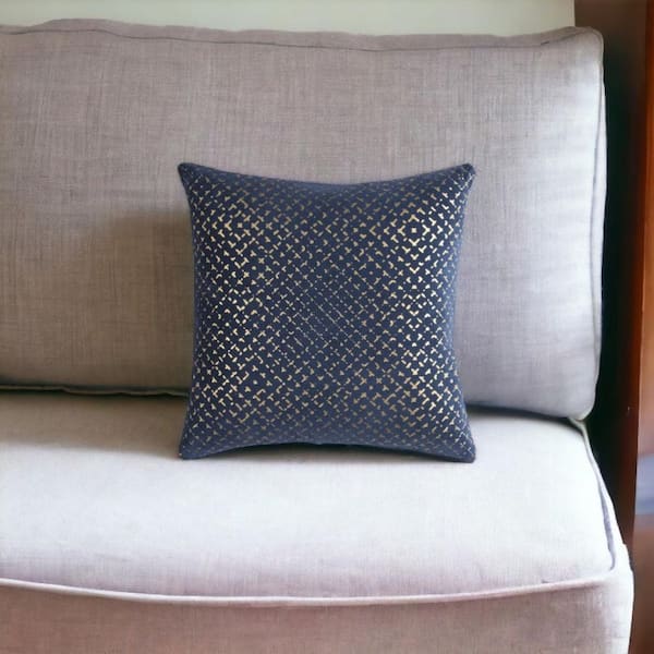 HomeRoots Blue, Gold Geometric Polyester 20 in. x 20 in. Throw Pillow
