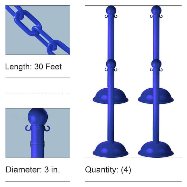 Blue Heavy-Duty Stanchion and Chain Kit