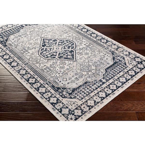 Arda Navy/Light Grey 3 ft. x 7 ft. Indoor Machine-Washable Area Rug