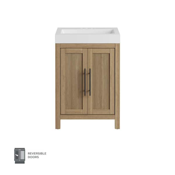 Cargrove 24 in. Single Sink Oak Bath Vanity with White Resin Composite Top (Assembled)