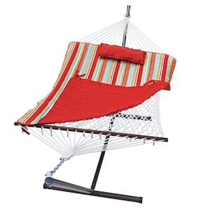 Cotton Rope Hammock, Stand, Pad and Pillow Combination, Orange