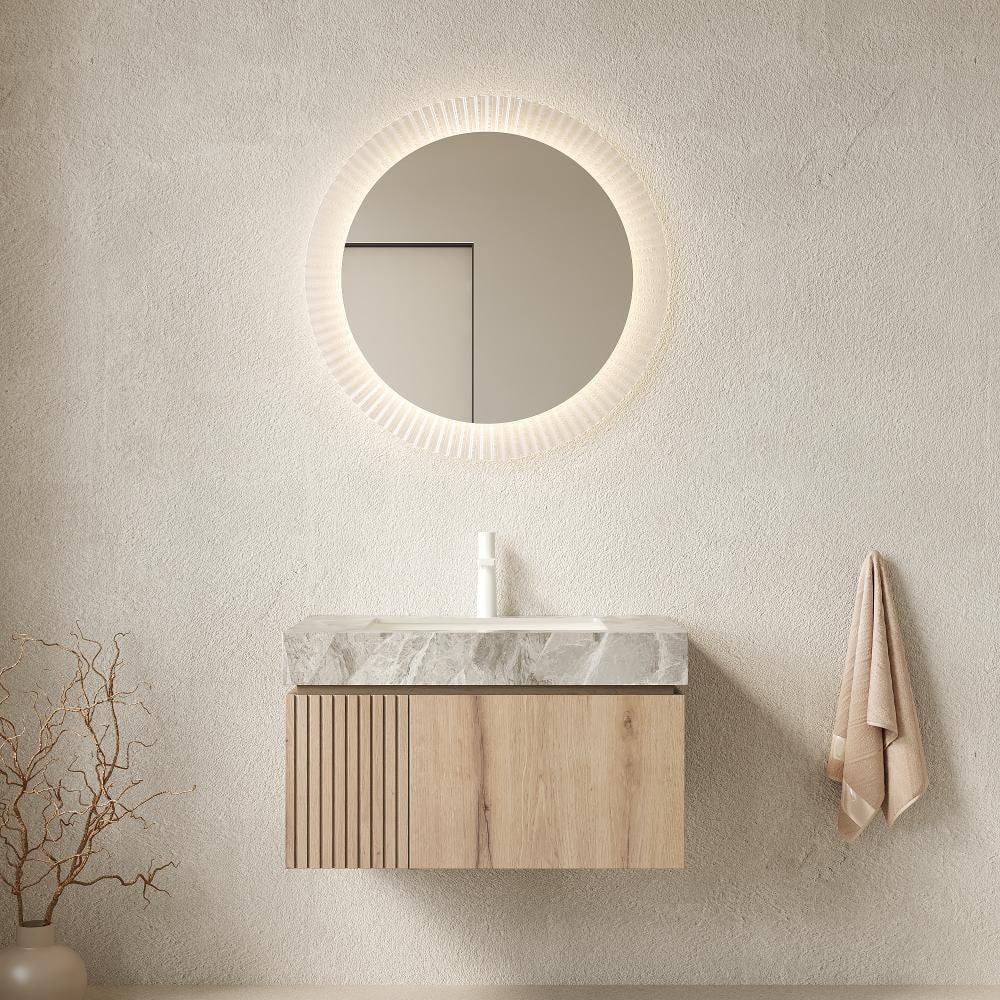 MURI 30 in. Floating Bathroom Vanity with Sink, Light Gray Sintered Stone Top, Ceramic Basin, White Oak Woodgrain price history on PriceWatchPro