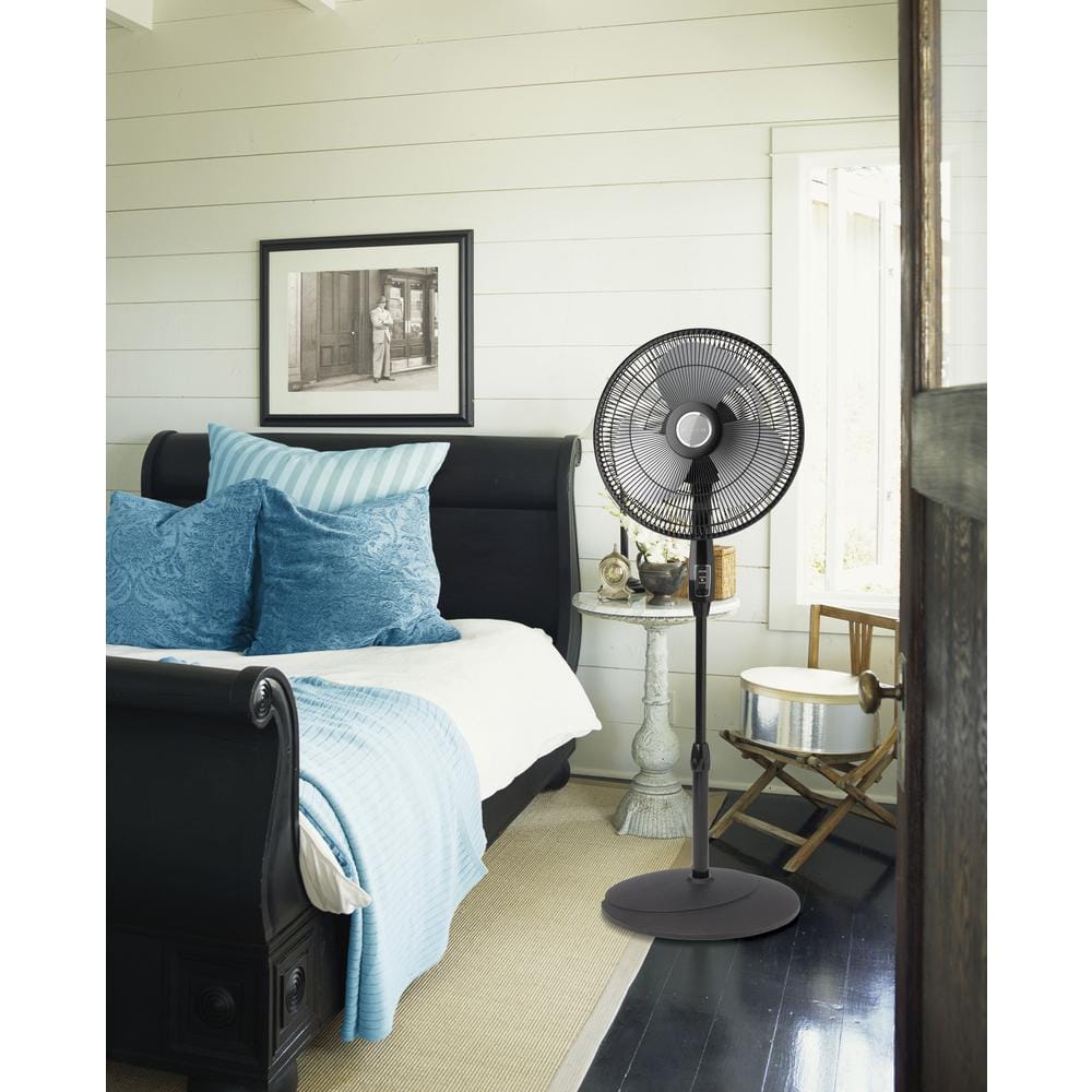 Black Adjustable Height Oscillating Pedestal Fan with Remote Control