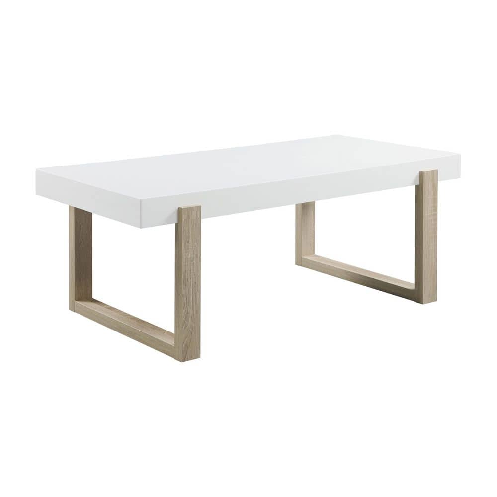 Coaster Home Furnishings 47.25 in. White High Gloss and Natural Rectangular Wood Top Coffee Table with Sled Base, White High Gloss/ Natural -  753398