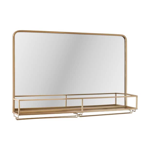 31.5 in. W x 21.25 in. H Rectangle Frame Vanity Wall Mirror with Storage in Gold