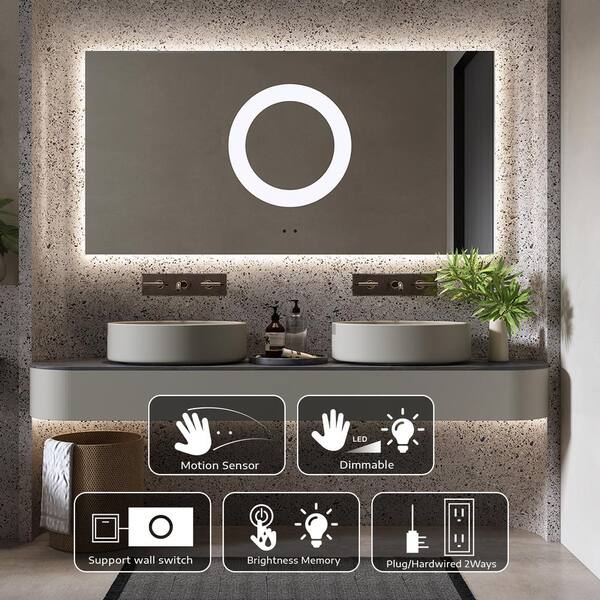 Dimakai 72 In W X 36 In H Sensor Type Frameless Led Light Bathroom Vanity Mirror Lc G F7236 S The Home Depot