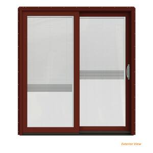 72 in. x 80 in. W-2500 Contemporary Red Clad Wood Right-Hand Full Lite Sliding Patio Door w/White Paint Interior