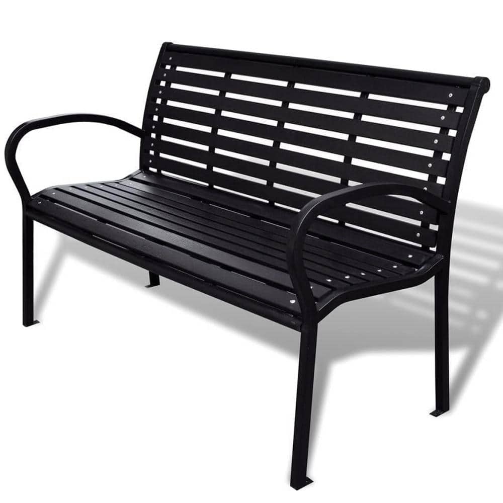ATENGNES 3-Seater 45.7 in. Outdoor Metal Patio Garden Bench Porch Chair Seat with Curved Backrest Steel Frame Solid Construction