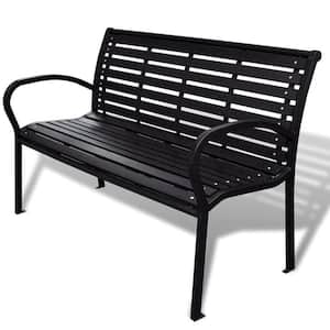 3-Seater 45.7 in. Outdoor Metal Patio Garden Bench Porch Chair Seat with Curved Backrest Steel Frame Solid Construction