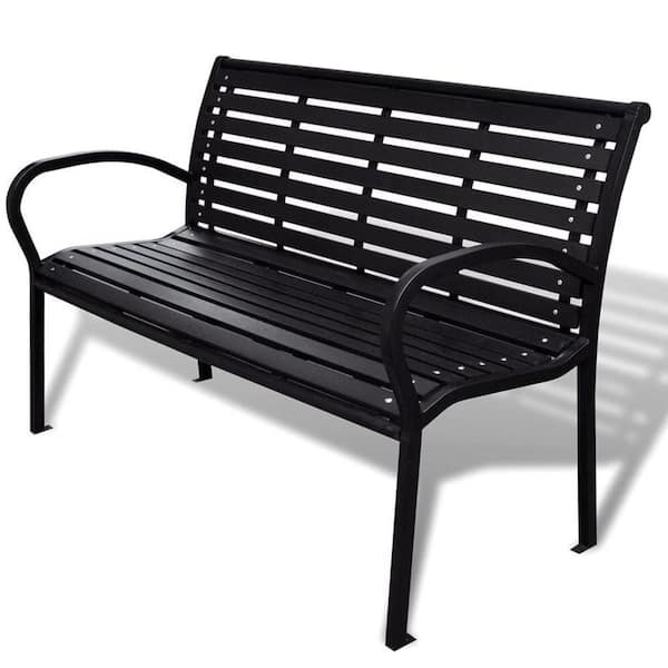 ATENGNES 3-Seater 45.7 in. Outdoor Metal Patio Garden Bench Porch Chair Seat with Curved Backrest Steel Frame Solid Construction