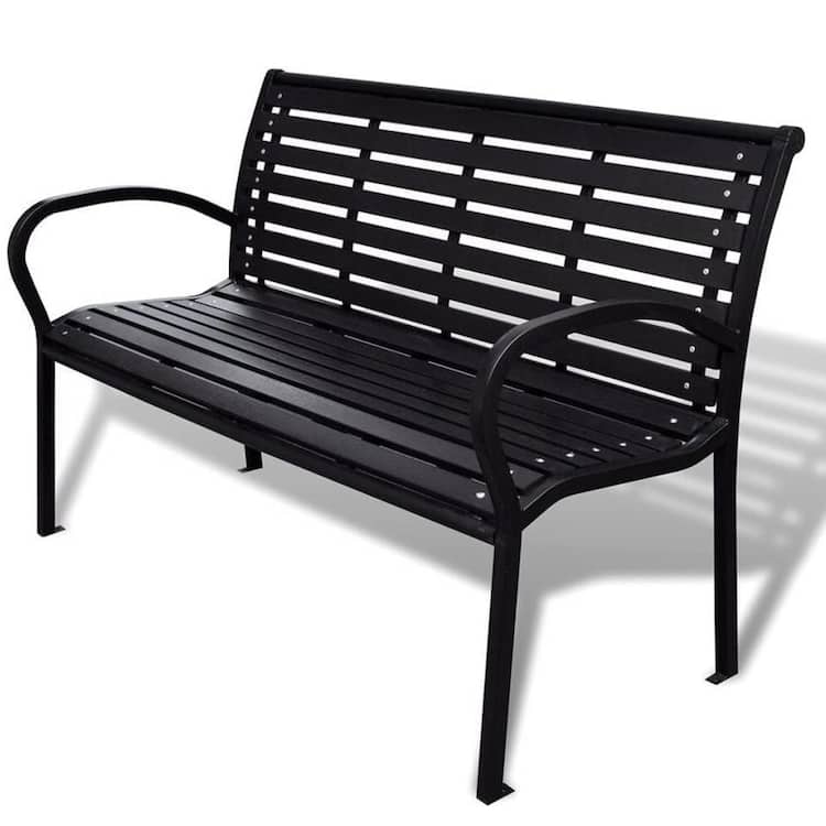 ATENGNES 3-Seater 45.7 in. Outdoor Metal Patio Garden Bench Porch Chair Seat with Curved Backrest Steel Frame Solid Construction