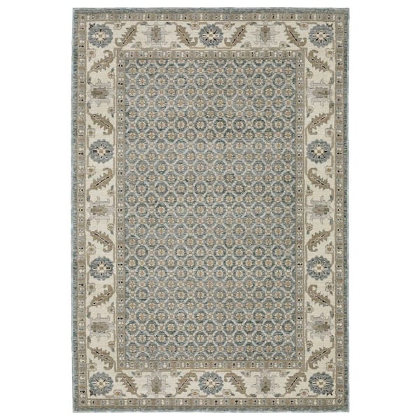 2' X 3' Blue And Ivory Oriental Area Rug