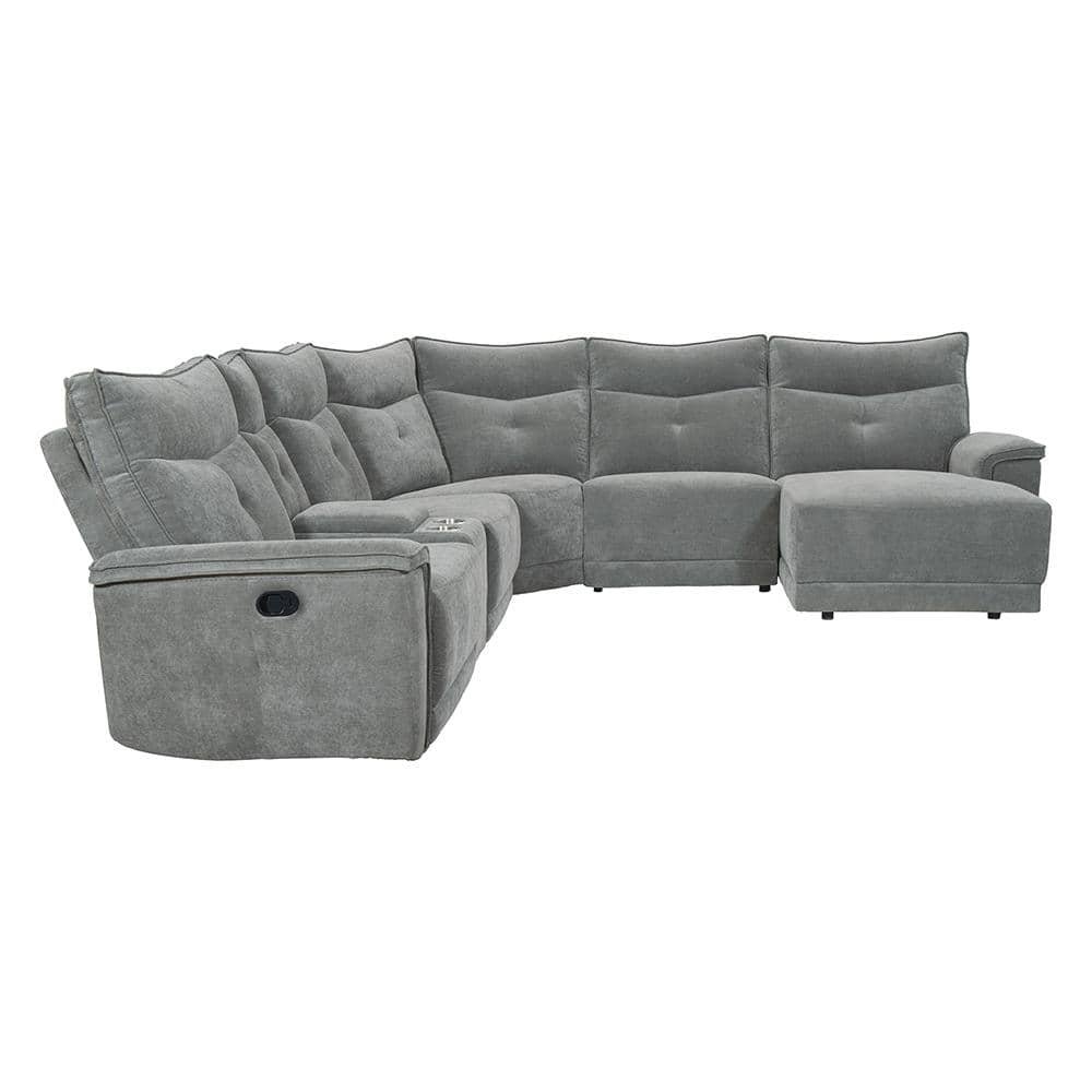 Marta 132 in. Straight Arm 6-piece Textured Fabric Modular Reclining Sectio