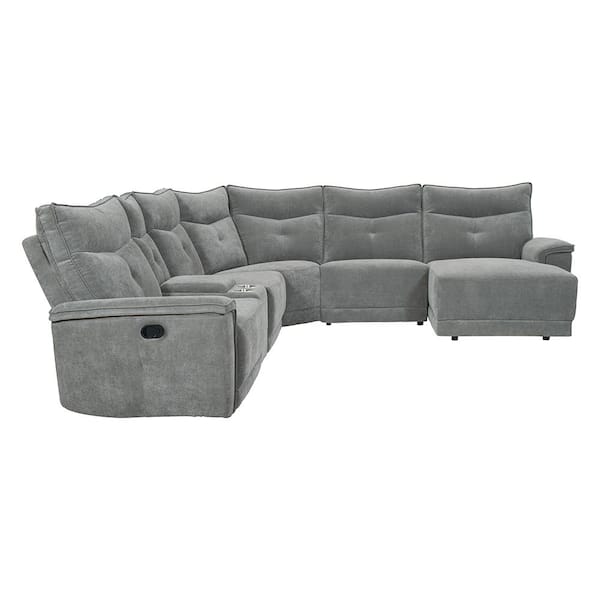 Lazzara Marta 132 in. Straight Arm 6-piece Textured Fabric Modular Reclining Sectional Sofa in Dark Gray with Right Chaise