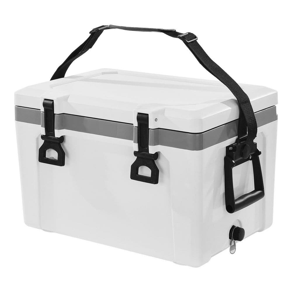 26 qt. White Plastic Portable Hard Cooler, 38 Can Capacity