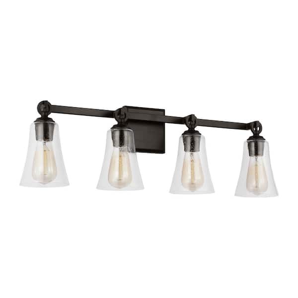 Generation Lighting - Studio Monterro 30.25 in. 3-Light Aged Iron Transitional Vanity Light with Clear Seeded Glass Shades