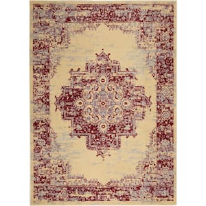 Grafix Cream/Red 6 ft. x 9 ft. Persian Medallion Transitional Area Rug