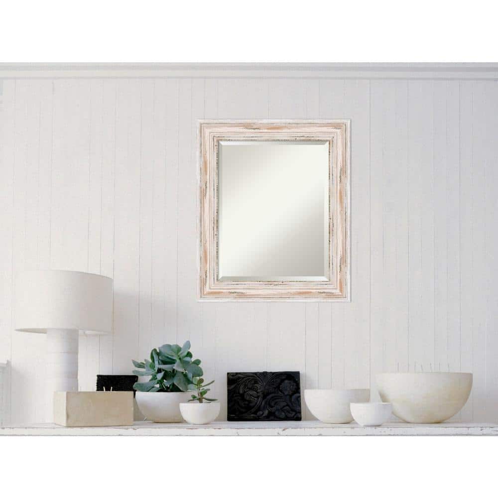Medium Rectangle Distressed White Wash Casual Mirror (25.13 in. H x 21.13 i