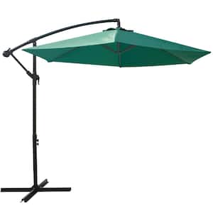9 ft Steel Offset Patio Umbrella w/Easy Crank Tilt Adjustment In Green