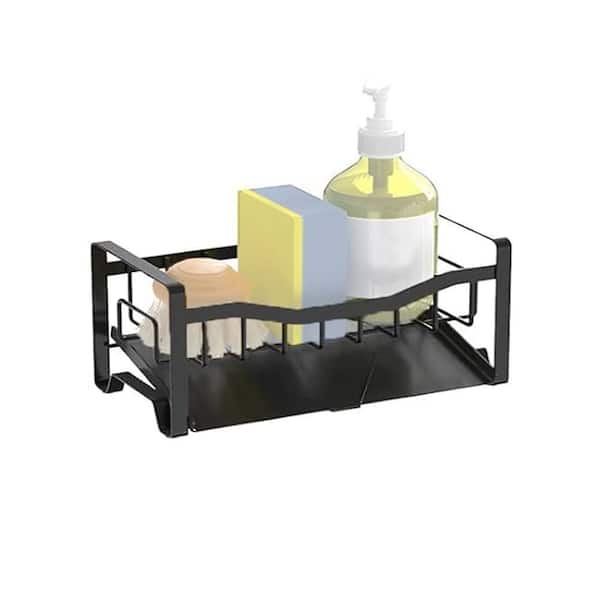 Silver Stainless Steel Kitchen Sink Caddy Organizer with Automatic Drain Tray Sponge Holder for Countertop Storage