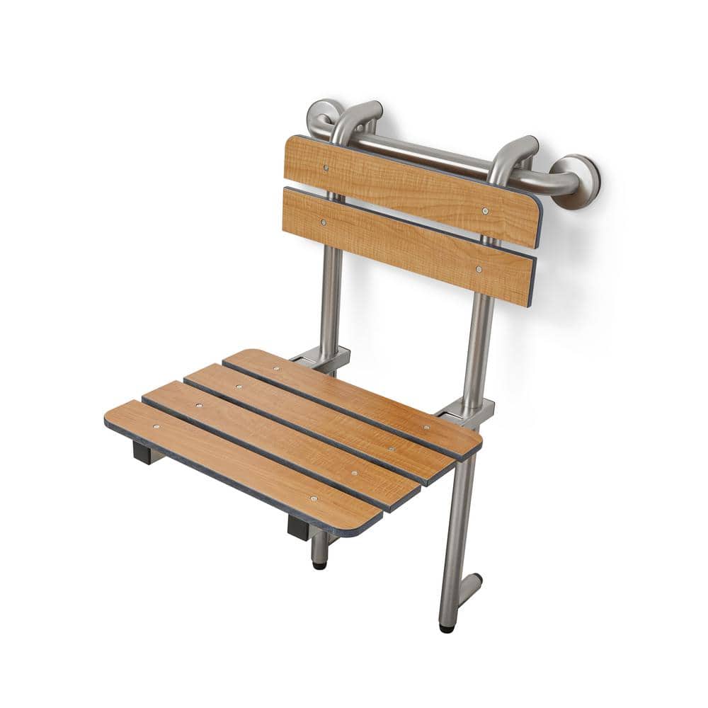 Adjustable Teak and Stainless Steel Foldable Shower Seat