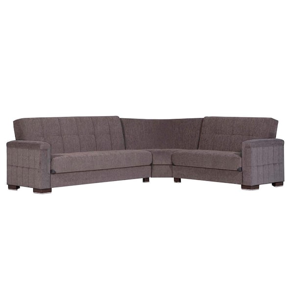 Ottomanson Basics Pro Collection 3-Piece 108.7 in. Chenille Convertible Sofa Bed Sectional 6-Seater With Storage, Gray