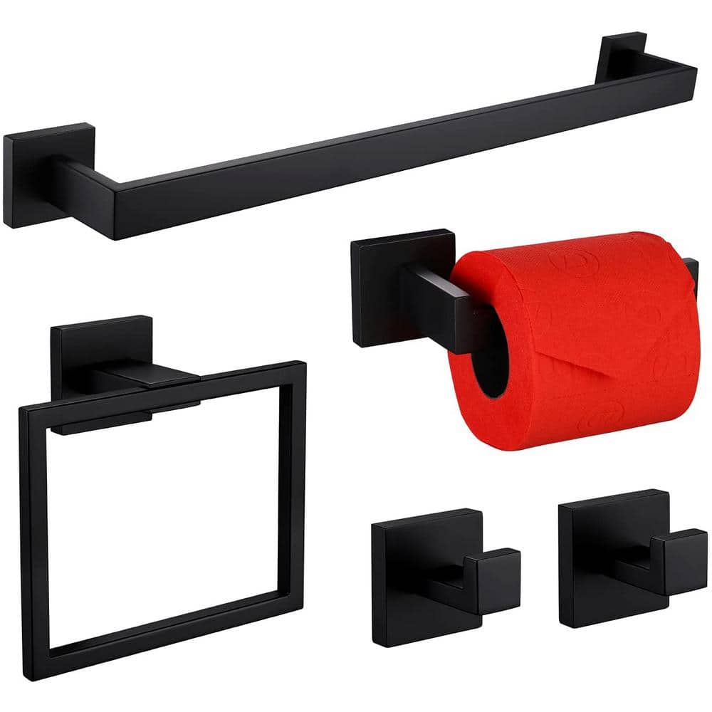Matte Black 5-Piece Stainless Steel Bathroom Hardware Set