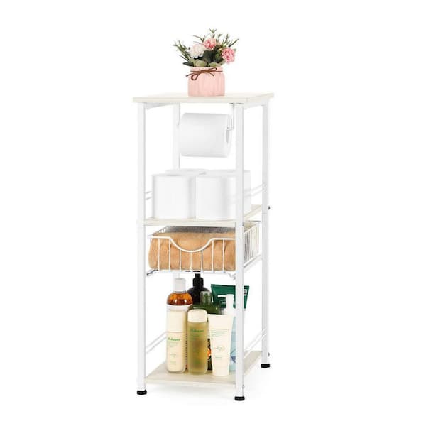 Dracelo 15.75 in. W x 11.8 in. D x 28.5 in. H 3 Tier Open Glass Shelves Organizer for Bath, Bedroom, Living Room Chrome/Clear