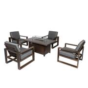 5-Piece Aluminum Patio Conversation Set with Gray Cushions and 55.12 in. Fire Pit Table - 4 Armchair