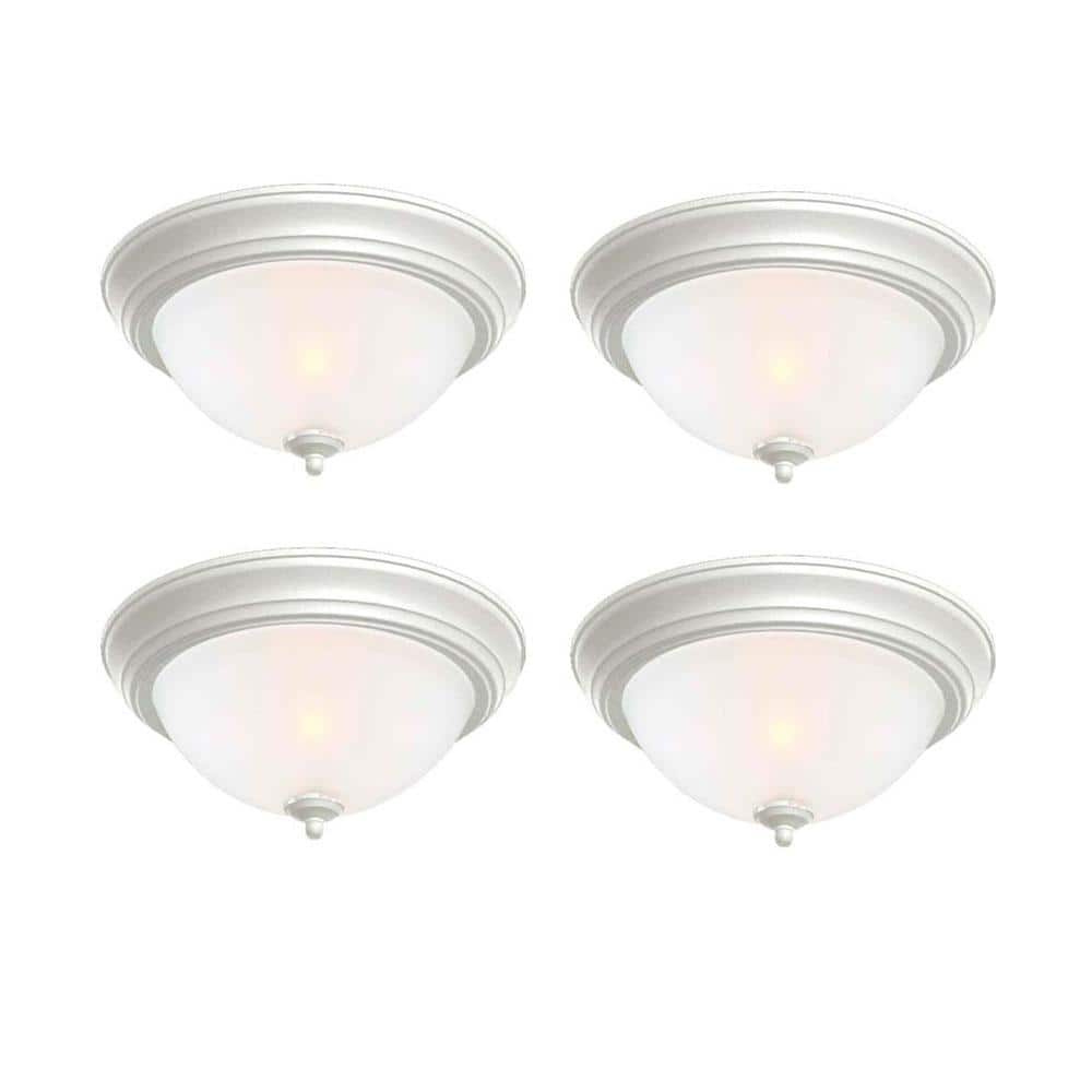 13 in. 2-Light White Flush Mount (4-Pack)
