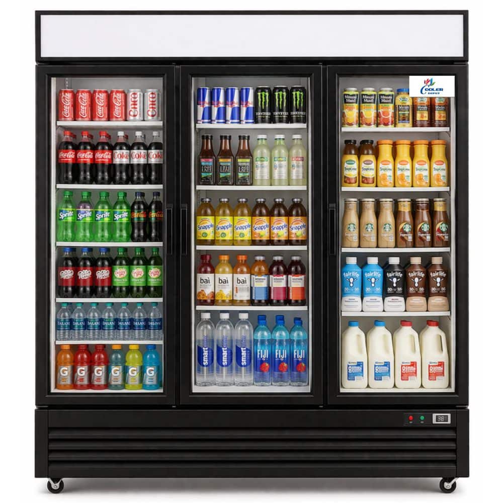 64 in. 49.8 cu. ft. Commercial Refrigerator Merchandiser 3 Glass Door in Black Stainless Steel