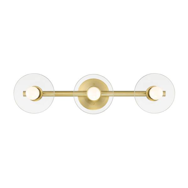 Designers Fountain - Litto 24 in. 3-Light Brushed Gold Retro Vanity Light with Clear Glass Shields
