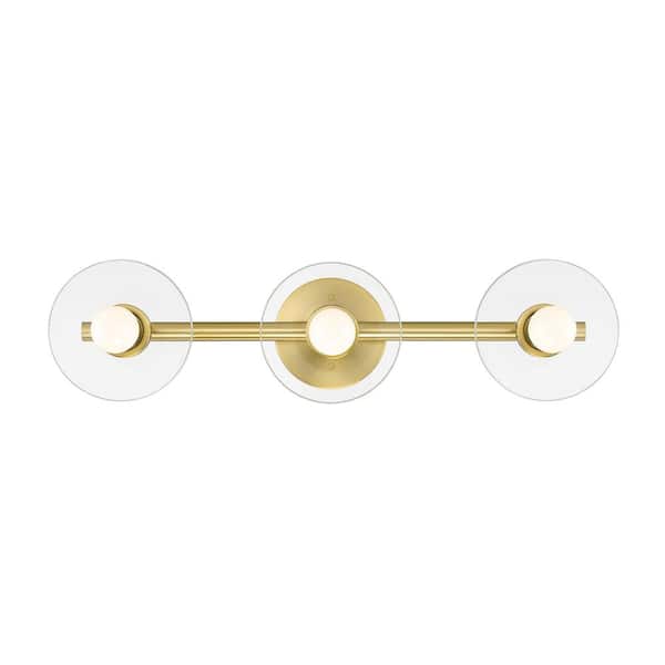 Designers Fountain Litto 24 in. 3-Light Brushed Gold Retro Vanity Light with Clear Glass Shields