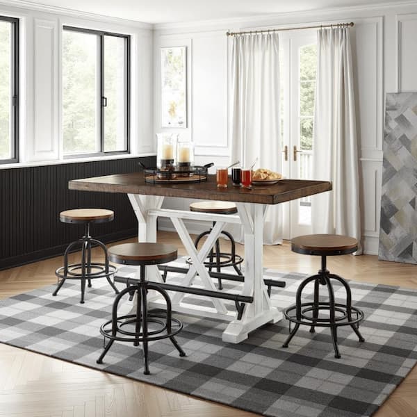 Benjara Becy Brown and White Wood 60 in. Trestle Dining Table Seats 4