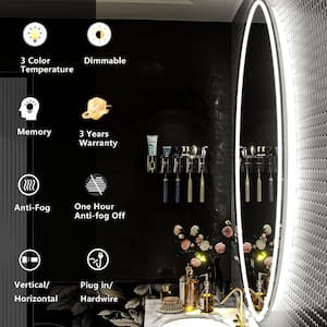 20 in. W. x 28 in. H Oval Frameless Backlit LED Anti-Fog Wall Bathroom Vanity Mirror in Tempered Glass