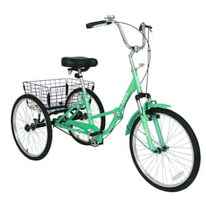 Foldable 20 in. 3 Wheel Teal Single Speed Portable Cruiser Bicycles with Shopping Basket