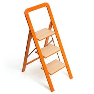 Aluminium 3 Step Ladder Folding Step Stool, Foldable Step Ladders, 580 lbs. Capacity, Orange