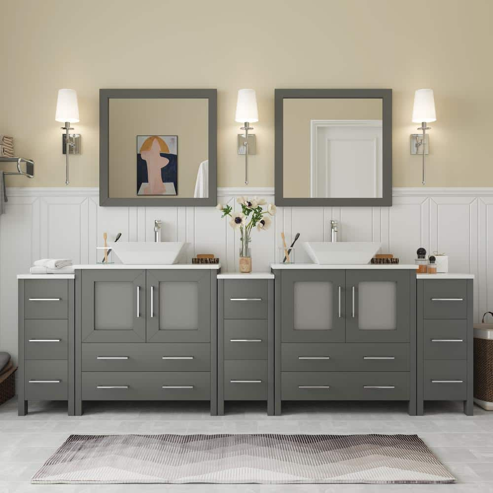 Vanity Art VA3030-96G Grey 96 Double Sink Bathroom Vanity Set with Ceramic Vanity Top