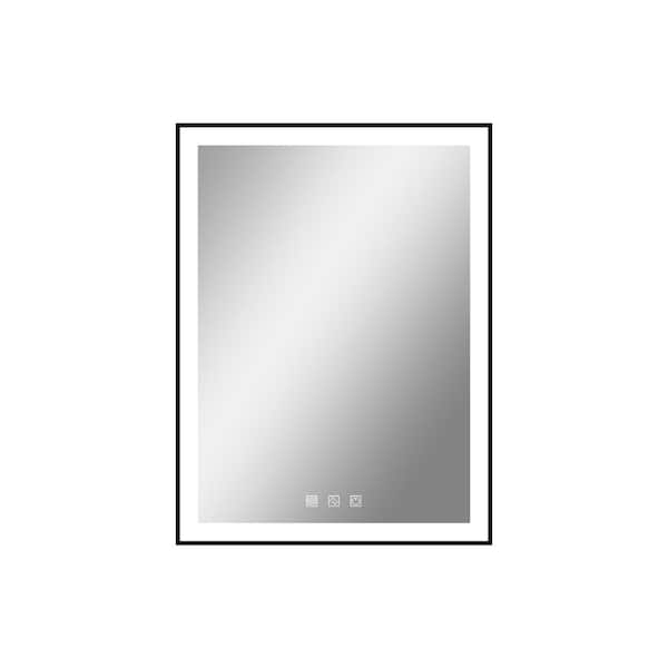 Unbranded 24 in. W x 32 in. H Rectangular Frameless LED Lighted Anti-Fog Wall Mount Bathroom Vanity Mirror in Black, Three Switch