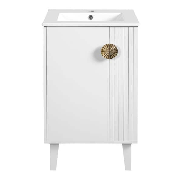 20 in. Freestanding White Bath Vanity with White Ceramic Top Unassembled