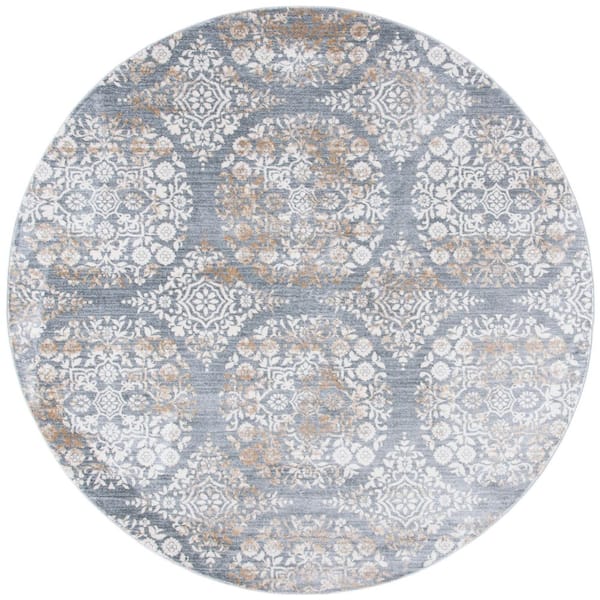 SAFAVIEH Martha Stewart Isabella Silver/Ivory 7 ft. x 7 ft. Abstract Circle Floral Round Area Rug