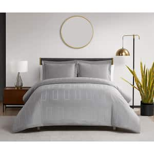 Cityblocks Silver Grey 3-Piece Cotton Rectangle Jacquard Duvet Set - Full/Queen