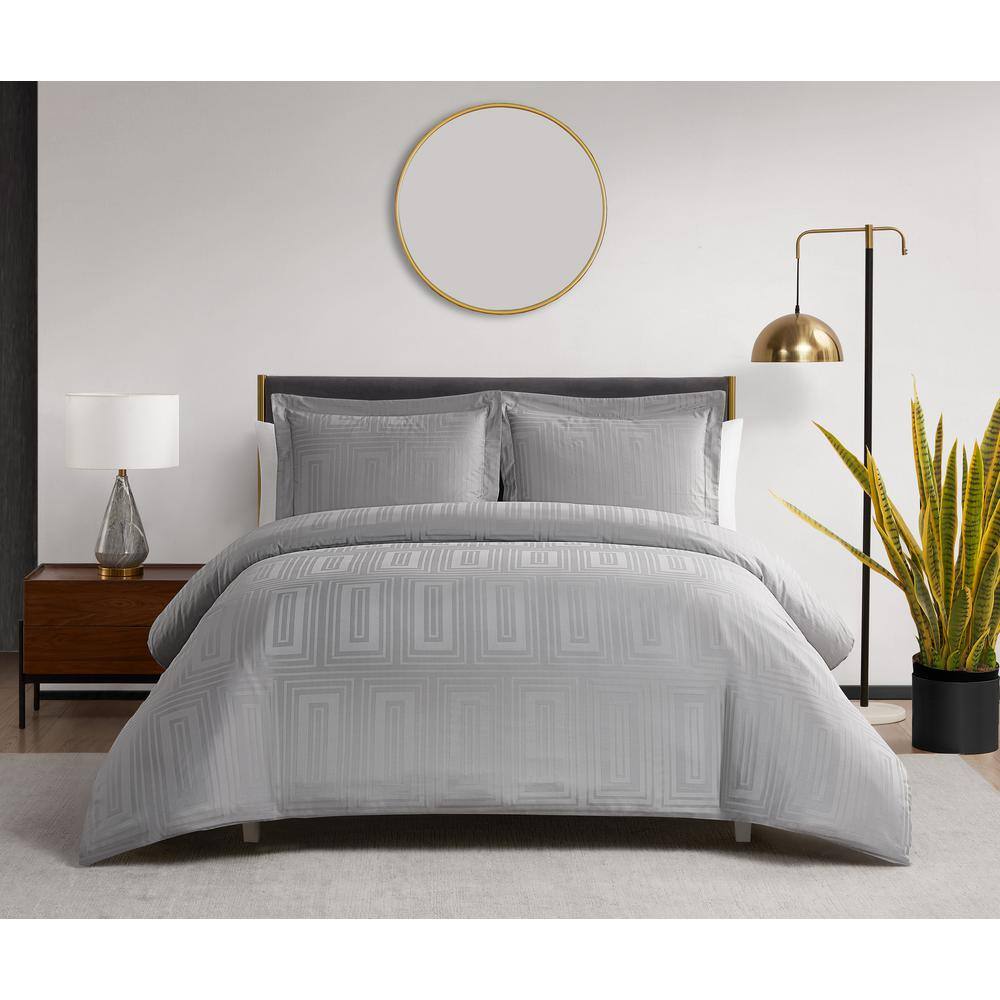 Cityblocks Silver Grey 3-Piece Cotton Rectangle Jacquard Duvet Set - King