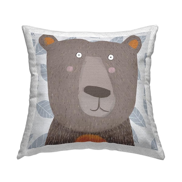 Stupell Industries Happy Bear Wildlife Pattern Brown Square Outdoor Throw Pillow